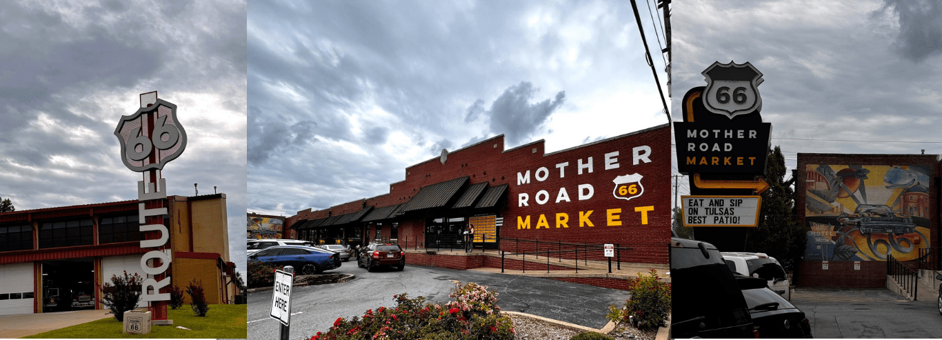 Placa da Rota 66 e Mother Road Market, Tulsa, OK