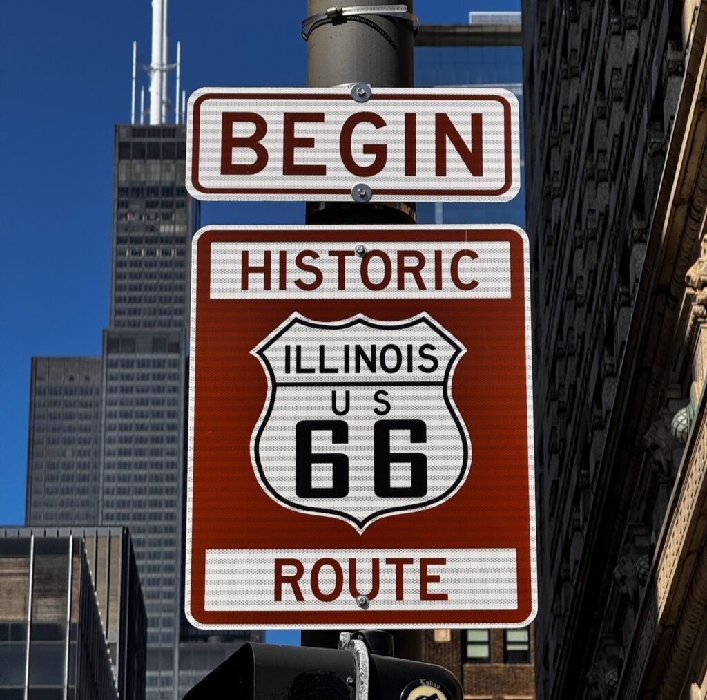 Placa do marco zero da Historic Route 66 em Illinois