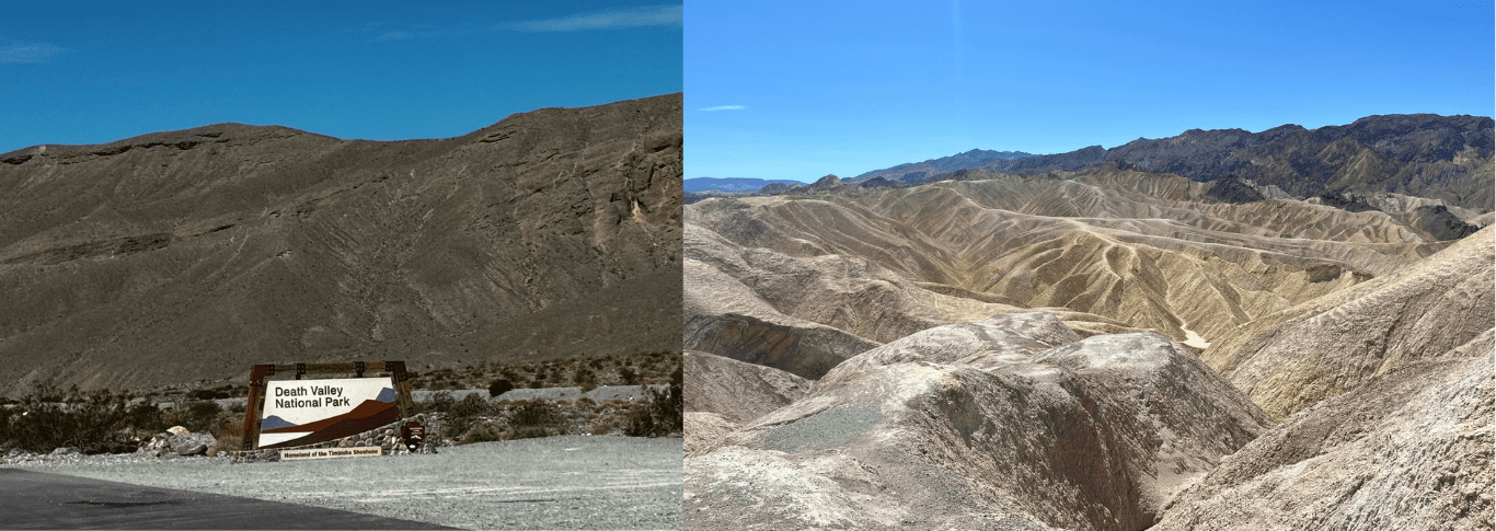 Vista da entrada e vista expandida do Death Valley National Park, na Califórnia