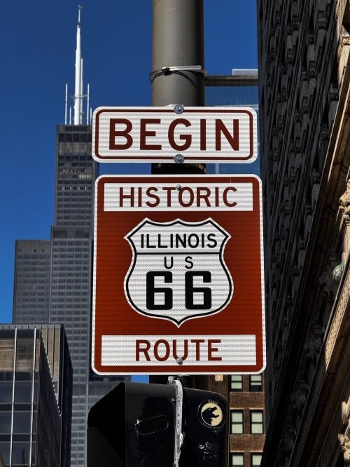 Placa do marco zero da Rota 66 em Chicago, Ilinois